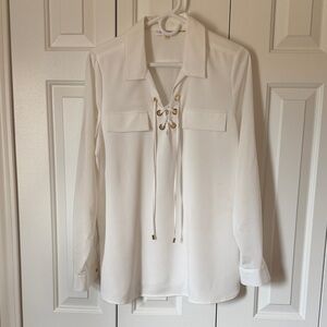 Calvin Klein White Lace-Up Blouse